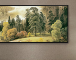 תמונת קנבס הדפס רטרו נוף הררי ומיוער "ריח היער לאחר הגשם" | תמונה גדולה לבית | תמונת קנבס לרוחב