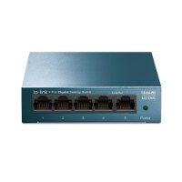 מתג שולחני Tp-Link LS105G 5-Port Desktop Switch – פריט בודד מתג רשת בצבע ירוק-כחול עם חמישה חיבורים קדמיים