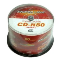 סט של 50 דיסקים Silver Line CAKE50 CD-R80 Cake Printable – חבילת ספינדל סגורה של דיסקים אדומים ולבנים עם כיתוב מותג