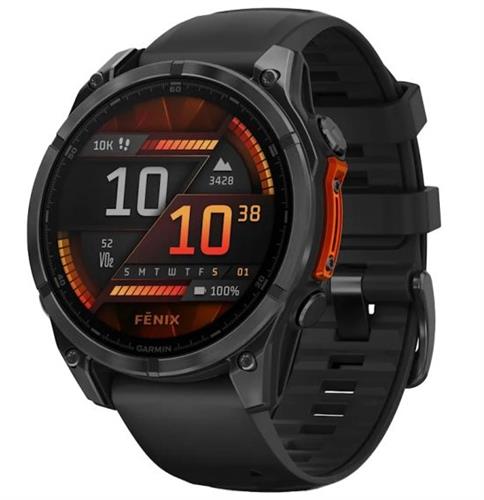 שעון חכם גרמין פניקס 8 Garmin Fenix 8 - AMOLED 47mm - פלדת אל-חלד עם רצועת סיליקון שחורה