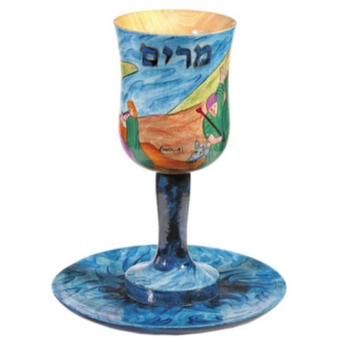 גביע קידוש + תחתית עץ ציור מרים על הים