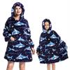 דגם כריש כהה - שמיכת חלוק פליז להורים וילדים HOODED
