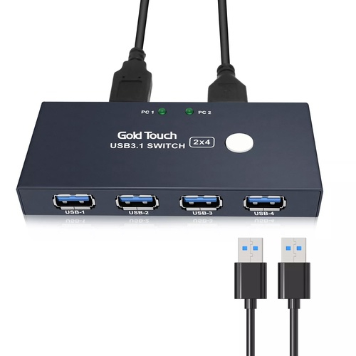 מתג שיתוף USB3.0 A Type Switch 2 ports in to 4 ports Out Gold Touch