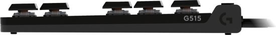 מקלדת גיימינג מכנית חוטית Logitech G515 TKL בפרופיל נמוך עם תאורת RGB – מקלדת שחורה במבט צד מציגה מתגים נמוכים