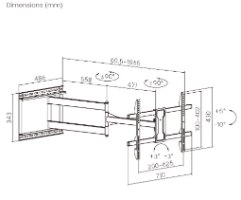 מתקן תלייה עם זרוע ארוכה במיוחד 43"-80" Lumi LPA84-463XL – תרשים מידות וזוויות.