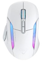 עכבר גיימינג אלחוטי Turtle Beach Kone II Air – מבט על העכבר הלבן מלמעלה עם תאורת RGB כחולה-ורודה