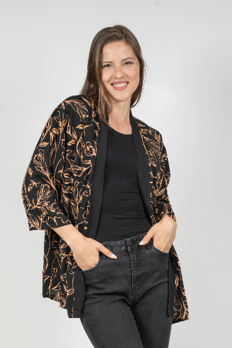 עליונית כותנה שחור עלים כתומים