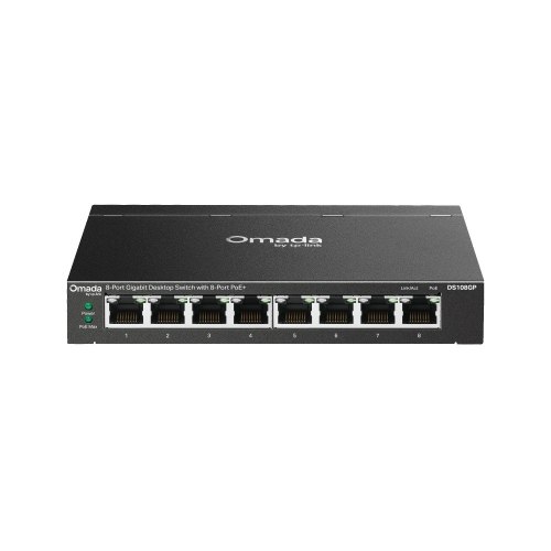 מתג שולחני Omada DS108GP עם 8 יציאות Gigabit PoE+ ותקציב הספק 65W