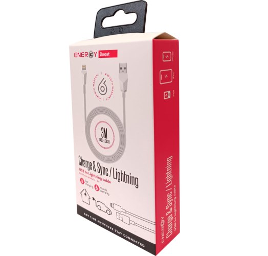 כבל טעינה\נתונים באורך 3 מטר ENERGY USB TO LITHING