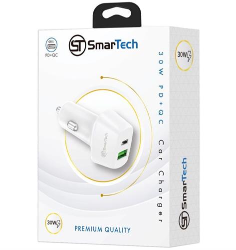 מטען רכב PD+USB 30W דגם STCC30W מבית SmarTech - טעינה מהירה ובטוחה בדרכים