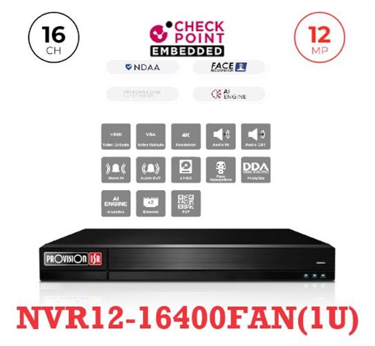 מכשיר הקלטה IP ל-16 מצלמות V2-2 12MP-)Provision NVR8-16400AN(1U
