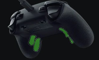 בקר משחק חוטי Razer Wolverine V3 Tournament Edition Xbox X|S – מבט על גב הבקר עם כפתורי מאקרו ירוקים