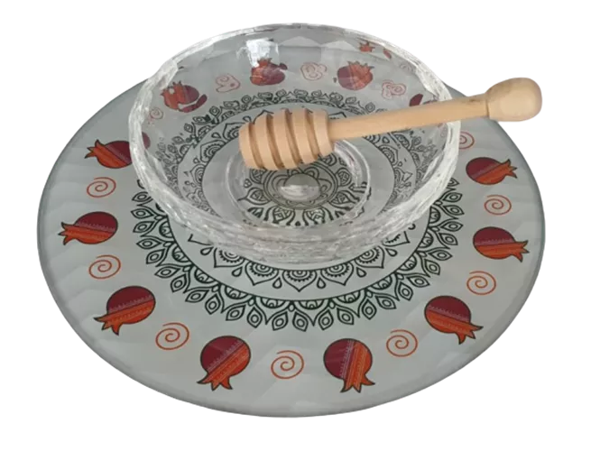 כלי לדבש בעיטור רימונים וספירלות