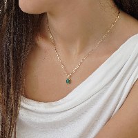 שרשרת אטב ואמרלד טבעית זהב 14 קראט