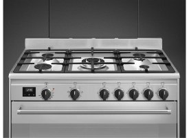 תנור רוחב 90 ס"מ משולב כיריים גז דגם Smeg BG91X נירוסטה מוברשת