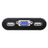 קופסת מיתוג 2 ערוצים Aten CS22U 2-Port USB VGA Cable KVM – מבט תקריב על פתחי חיבורי ה-USB ו-VGA בקופסת המיתוג השחורה