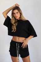 חולצת קרופ טומי LB שחור