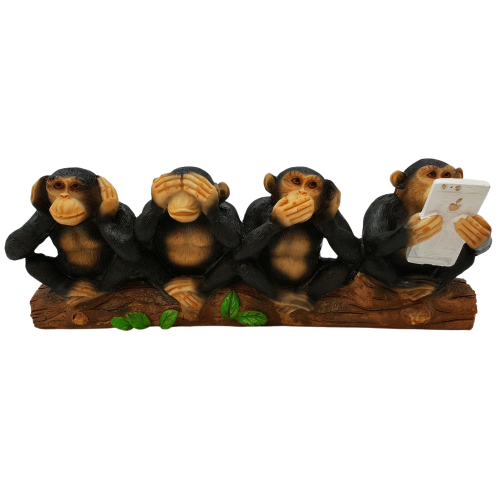 פסל רביעיית קופים ואחד עם פלאפון