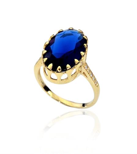 טבעת זהב זרקון כחולה ויהלומים