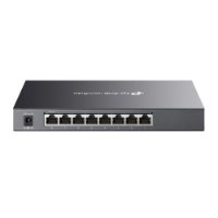 מתג שולחני מנוהל Omada SG2008 RJ45 – פריט בודד בצבע אפור כהה המציג את שמונת פורטי ה-RJ45 בחזיתו על רקע לבן