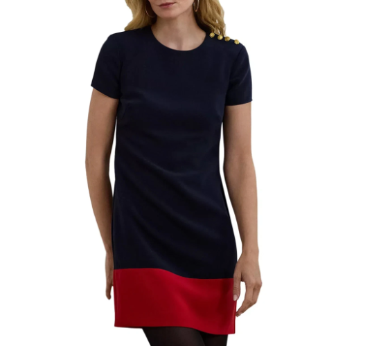 LAUREN RALPH LAUREN Women's Dress Sz 16 Two Tone Button Trim