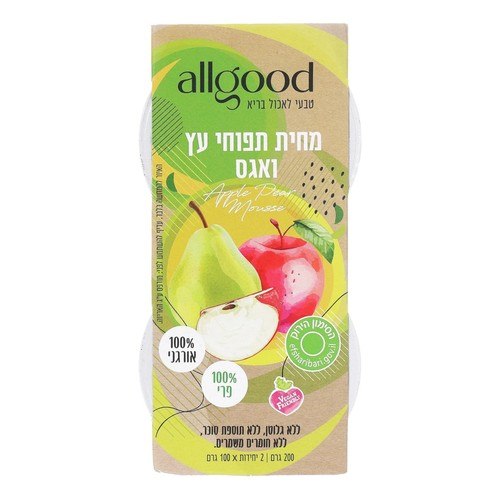 מחית תפוחי עץ ואגס אורגני לל"ג 200 גרם - allgood