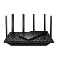 ראוטר TP-Link AX5400 Dual-Band Gigabit Wi-Fi 6 Archer AX72 – ראוטר שחור יחיד עם שש אנטנות ונוריות חיווי ירוקות