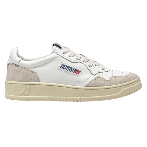 Autry Medalist Low Sneaker White Leather & Beige Suede