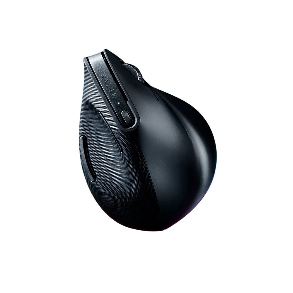 עכבר ארגונומי אלחוטי Razer Pro Click V2 Vertical – Bluetooth פריט בודד שחור המוצג בזווית ארגונומית אנכית על רקע לבן