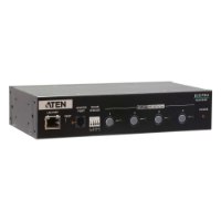 יחידת בקרת כוח תעשייתית Aten PE4104 4 Port Switched iPDU – יחידת PDU שחורה במבט קדמי-צידי מציגה חיבורים וכפתורי שליטה