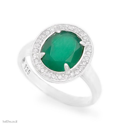 טבעת מכסף משובצת אבן אגת ירוקה RG9081 | תכשיטי כסף 925 | טבעות כסף
