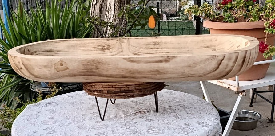 קערת שוקת דקורטיבית ענקית מעץ מלא (70x29 ס"מ) 🪵 עבודת יד
