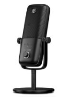 מיקרופון גיימינג שולחני למחשב Elgato Wave 3 – פריט בודד שחור עומד על מעמד שולחני עם פקדי שליטה בחזית USB-C