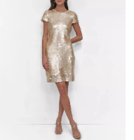 DKNY Women's Dress Sz M Piallettes Short-Sleeve Shift Beige