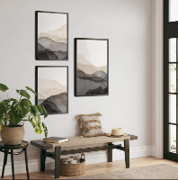 "Ondas" סט שלוש תמונות הדפס ציור אבסטרקט בסגנון צבעי מים בגוונים טבעיים ושחור