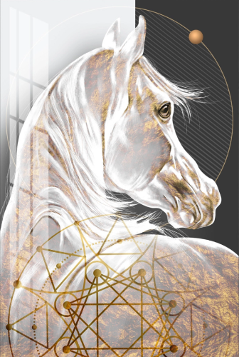 "Sacred Geometry Hourse" תמונת קנבס מעוצבת של סוס עם אלמנט גיאומטרי| הדפס מתוח מוכן לתליה