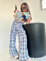 מכנס אוברסייז משובץ מיס קידס