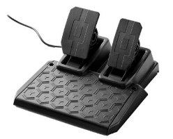 הגה מירוצים עם דוושות מגנטיות Thrustmaster T128P – סט דוושות שחורות עם כבל המוצג על רקע לבן