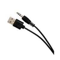 רמקולים Silver Line USB 2.0 – כבל שחור עם מחברי USB Type-A ו-3 5 מ מ אודיו על רקע לבן
