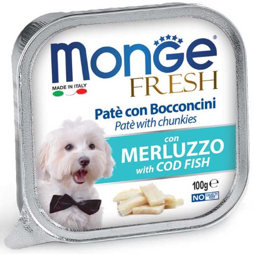 מעדן רטוב לכלבים מונג פרש פטה נתחי דג בקלה 100 גרם - MONGE FRESH PATE COD FISH 100G