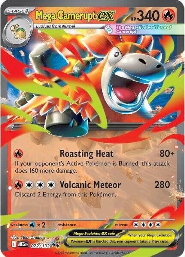קלף פוקימון בודד single - MEGA CAMERUPT EX – MEGA EVOLUTION – 022/132