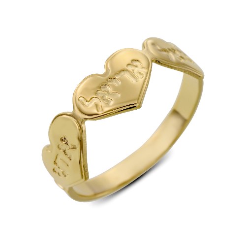 טבעת 3 לבבות מקומרות עם חריטה דגם LA513
