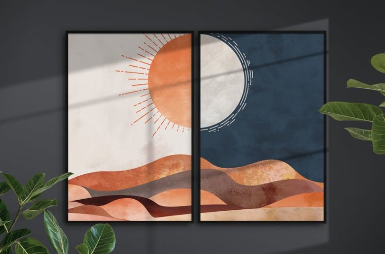 אמנות קיר בסגנון בוהו - זוג תמונות קנבס מעוצבות של מדבר "יום וליל במדבר" |תמונות לבית ולמשרד