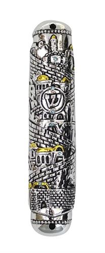 Polyrasin mezuzahs 20 cm designed by "Jerusalem" inlaid with stones