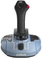 ג'ויסטיק טיסה Thrustmaster TCA SideStick Airbus Edition PC – בודד בצבע שחור עם בסיס כחול-אפור ולחצנים אדומים