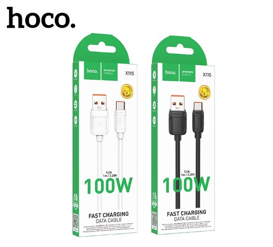כבל טעינה מהירה והעברת נתונים 100W מבית hoco דגם X115 (חיבור USB ל-Type-C)