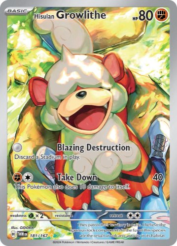 קלף פוקימון בודד single - HISUIAN GROWLITHE – TWILIGHT MASQUERADE – 181/167