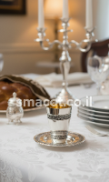 סט כוס קידוש עם צלחת דגם  פיליגרין כפול כסף טהור