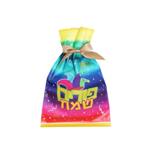 10 יח' שקית עם סרט סגירה פורים שמח 15*23.5 ס"מ