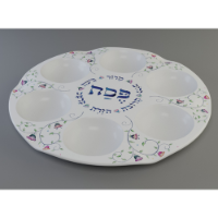 סט 3 חלקים צלחת פסח + מגש + קערת חרוסת מלמין דגם אביב